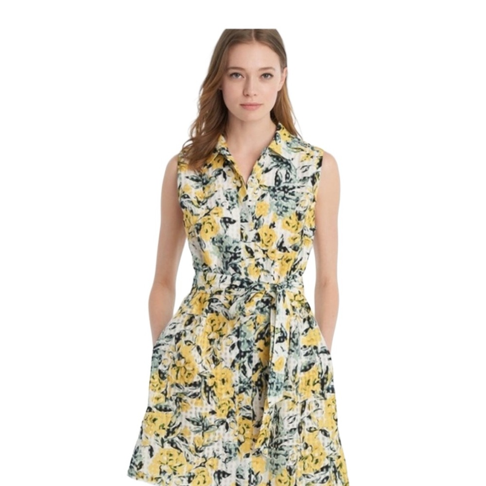 Karl Lagerfeld Women’s Sz 12 Floral Sleeveless Shirt Dress Sash Tie Lined